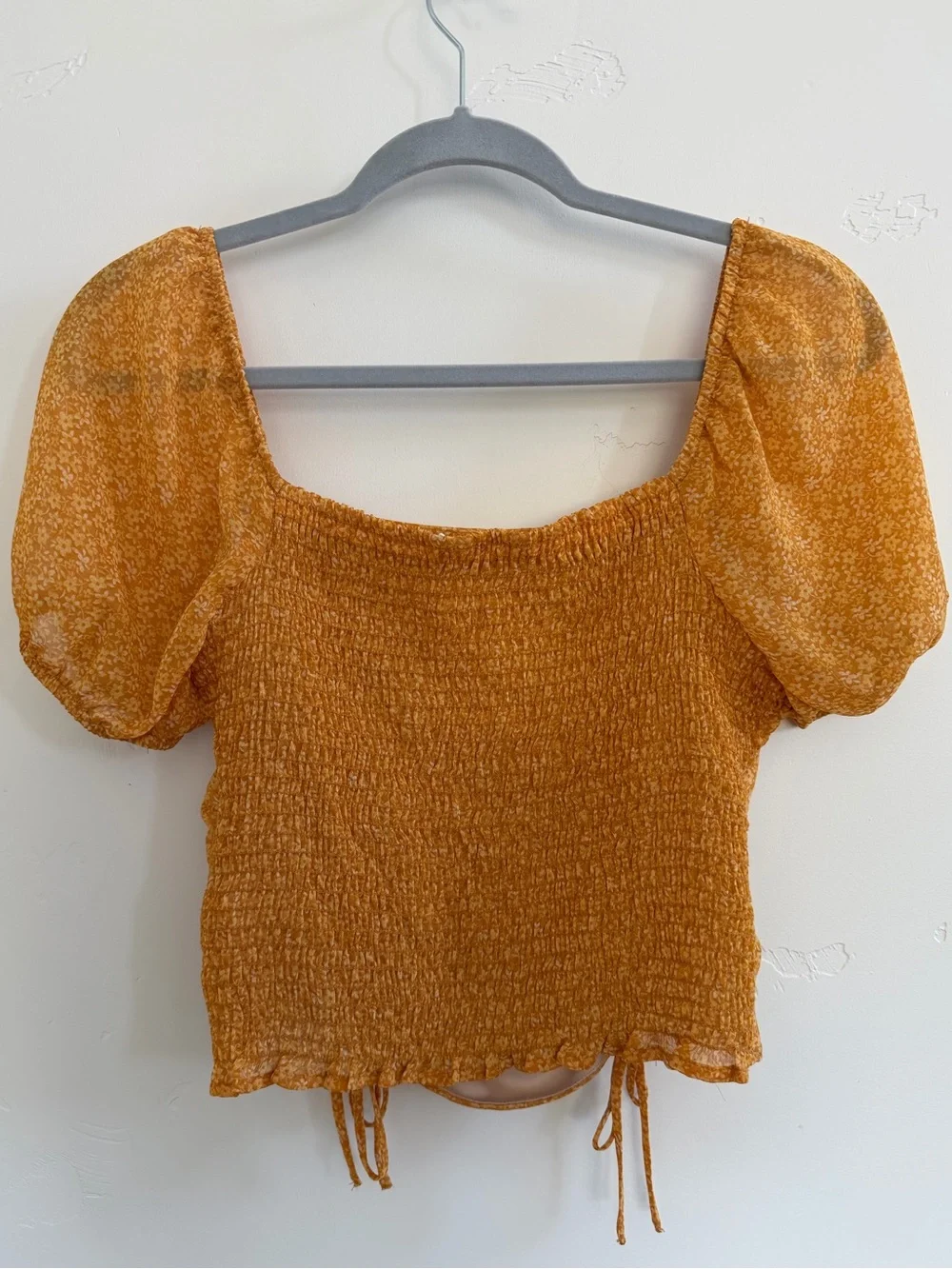 Lush Floral Ruched Square-Neck Puff Sleeve Crop Top Blouse Size Medium - Picture 2 of 3